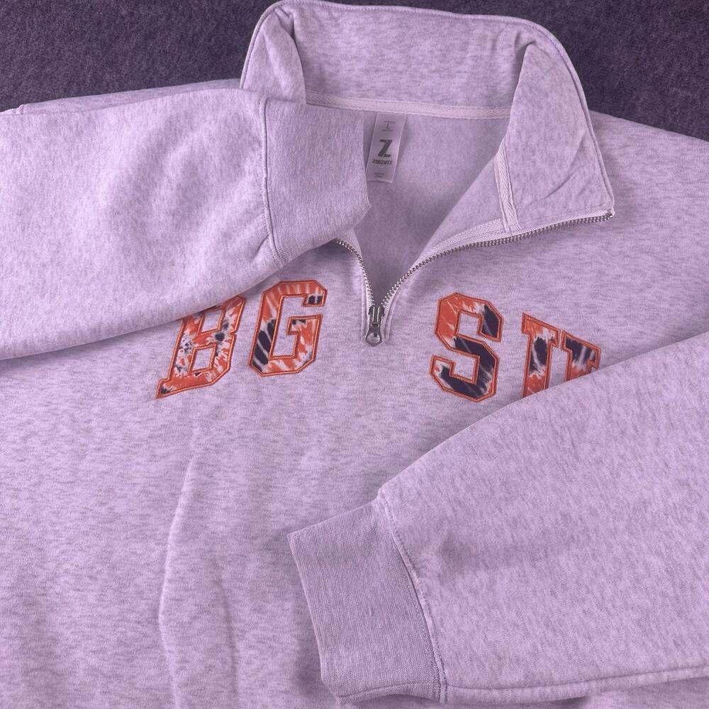 BGSU Ohio Women’s Large Cropped 1/4 Zip Gray Pullover Hoodie NWOT Embroidered - Picture 6 of 9